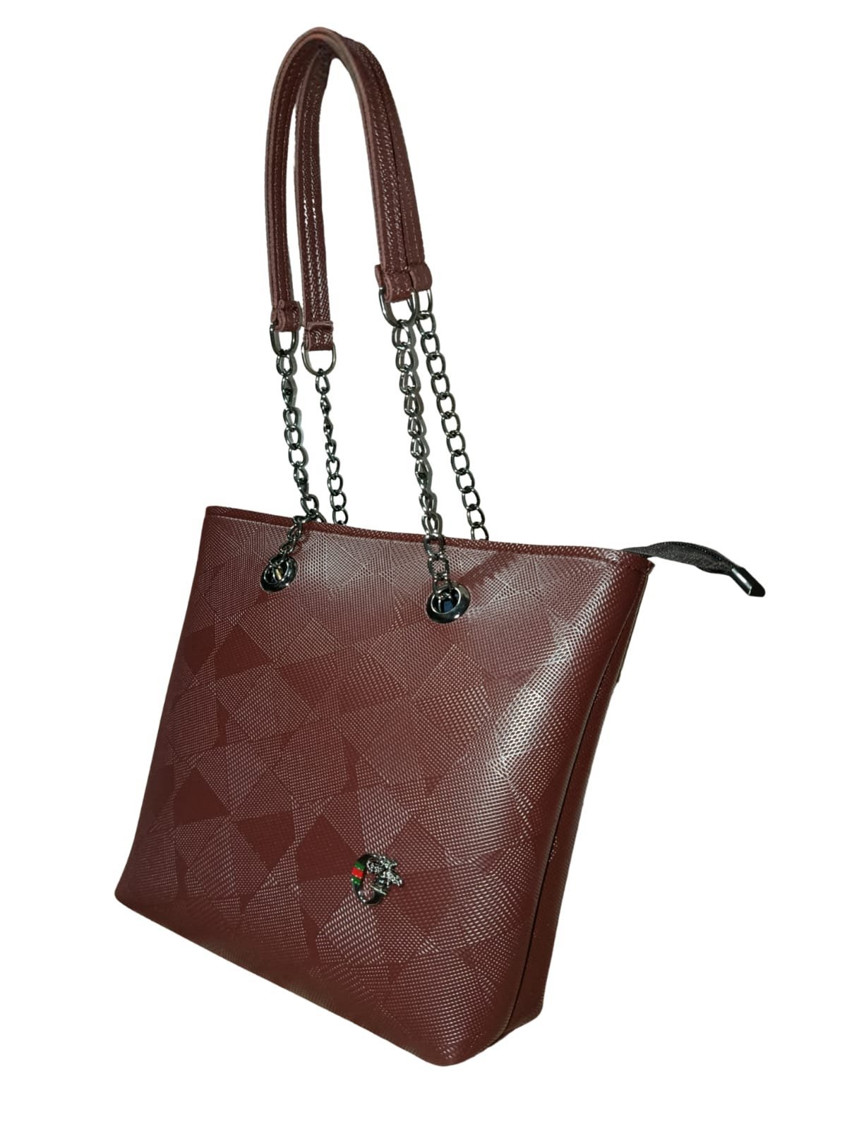 Trendy Dark Brown Tote Bag for Women – Stylish Shoulder Handbag with Chain Straps - Image 4