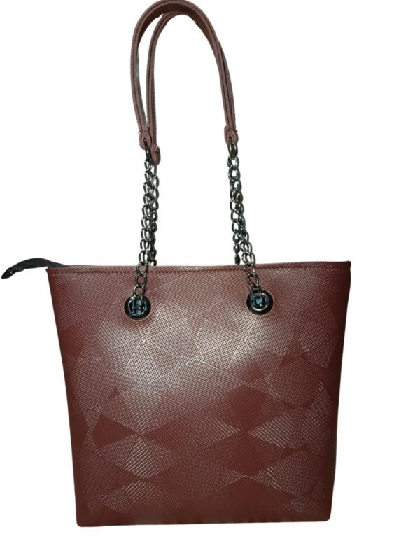 Trendy Dark Brown Tote Bag for Women – Stylish Shoulder Handbag with Chain Straps - Image 2