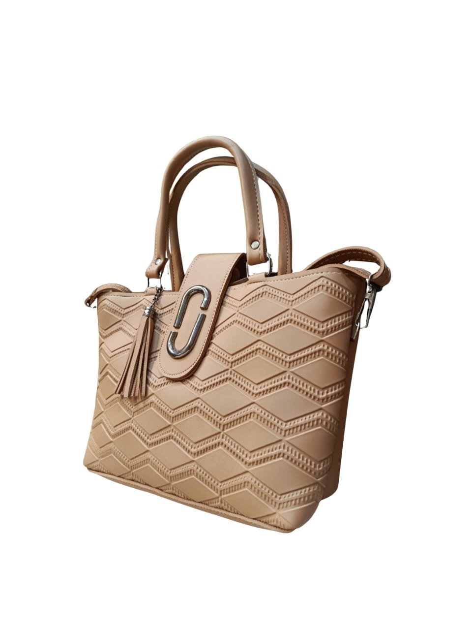Beige Handbag for Women – Stylish Shoulder & Crossbody Bag with Tassel Charm - Image 2