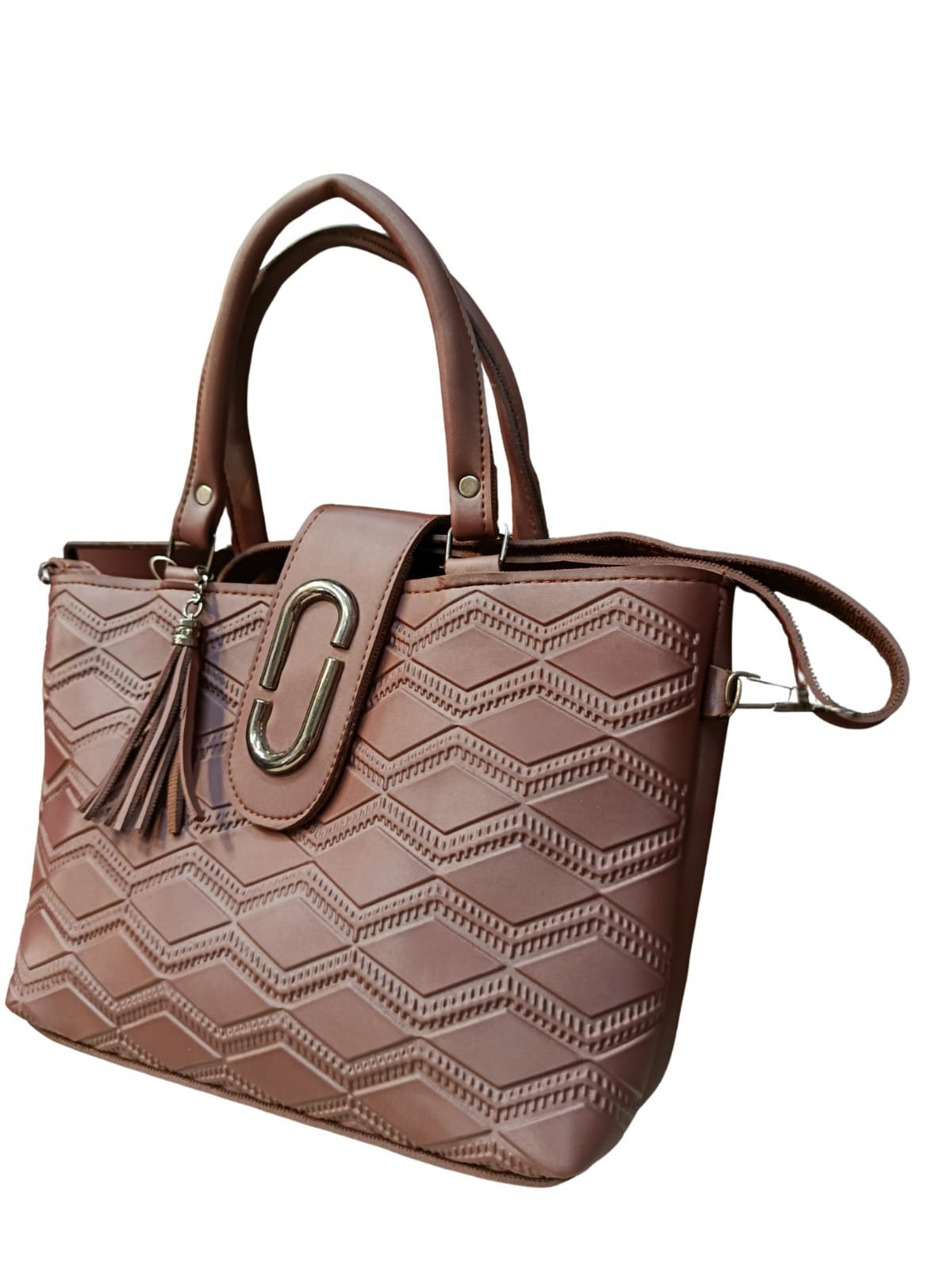 Dark Brown Handbag for Women – Stylish Shoulder & Crossbody Bag with Tassel Charm - Image 3