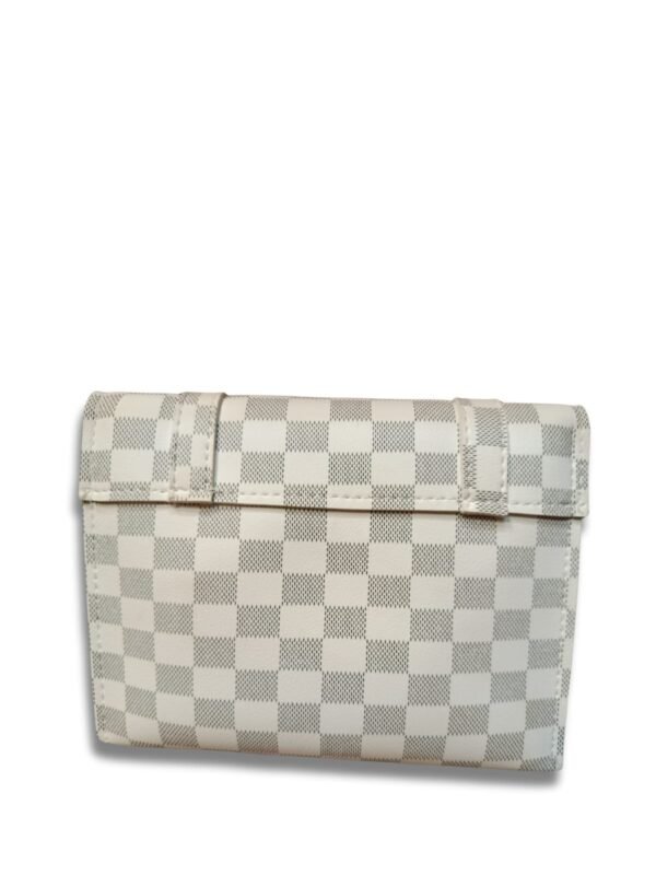 Checkered White Crossbody Bag for Women – 2 Compartment Shoulder Handbag with Gold Lock - Image 3