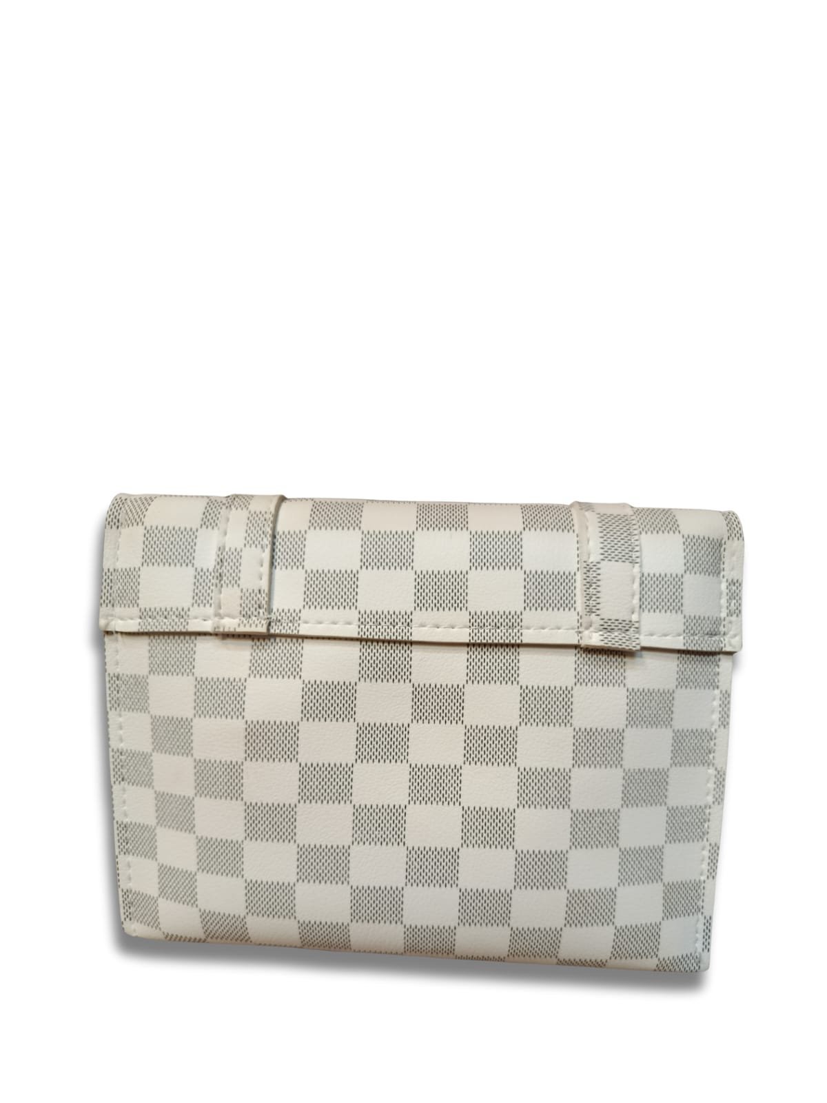 Checkered White Crossbody Bag for Women – 2 Compartment Shoulder Handbag with Gold Lock - Image 3