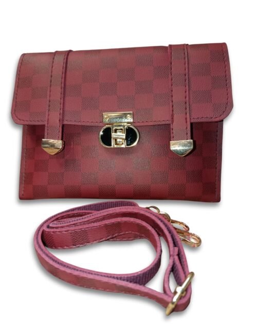 Checkered Red Crossbody Bag for Women – 2 Compartment Shoulder Handbag with Gold Lock