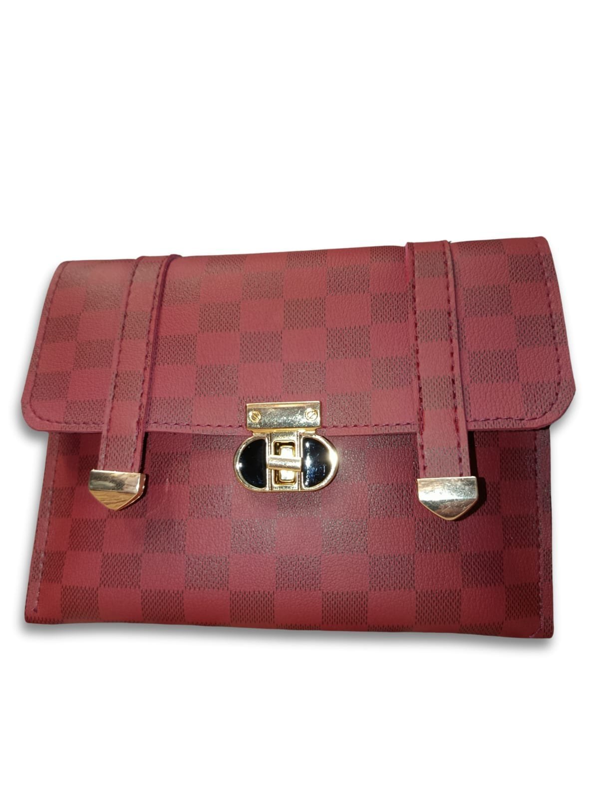 Checkered Red Crossbody Bag for Women – 2 Compartment Shoulder Handbag with Gold Lock - Image 3