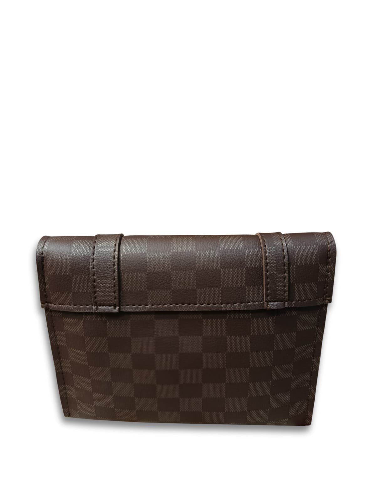 Checkered Brown Crossbody Bag for Women – 2 Compartment Shoulder Handbag with Gold Lock - Image 3