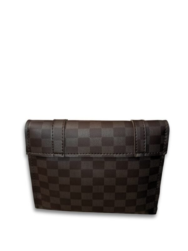 Checkered Brown Crossbody Bag for Women – 2 Compartment Shoulder Handbag with Gold Lock - Image 2