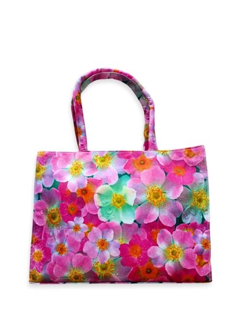 Vibrant Pink Floral Print - Trendy Printed Canvas Tote Bag – Stylish Everyday Carry Bag