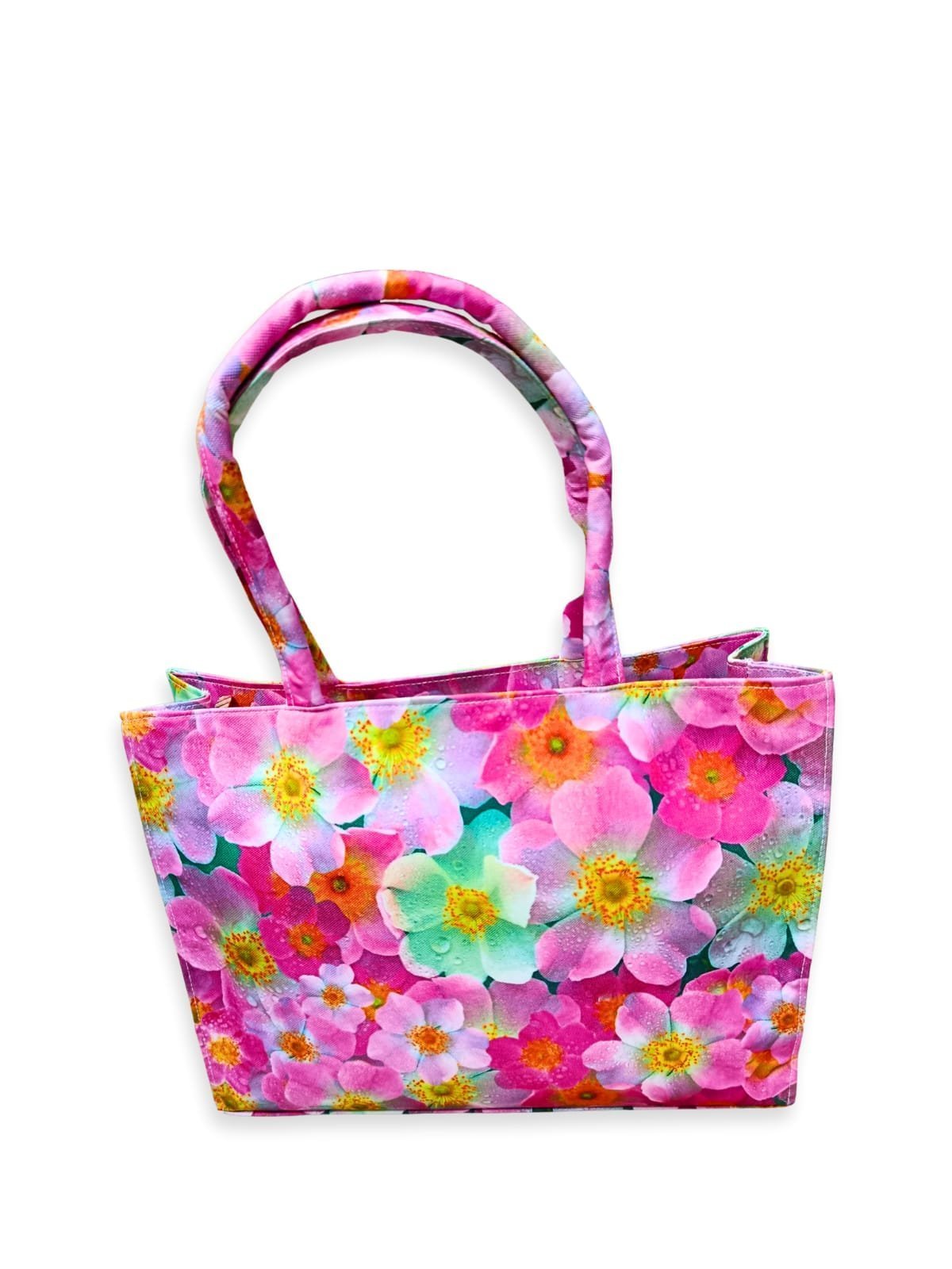 Vibrant Pink Floral Print - Trendy Printed Canvas Tote Bag – Stylish Everyday Carry Bag - Image 3