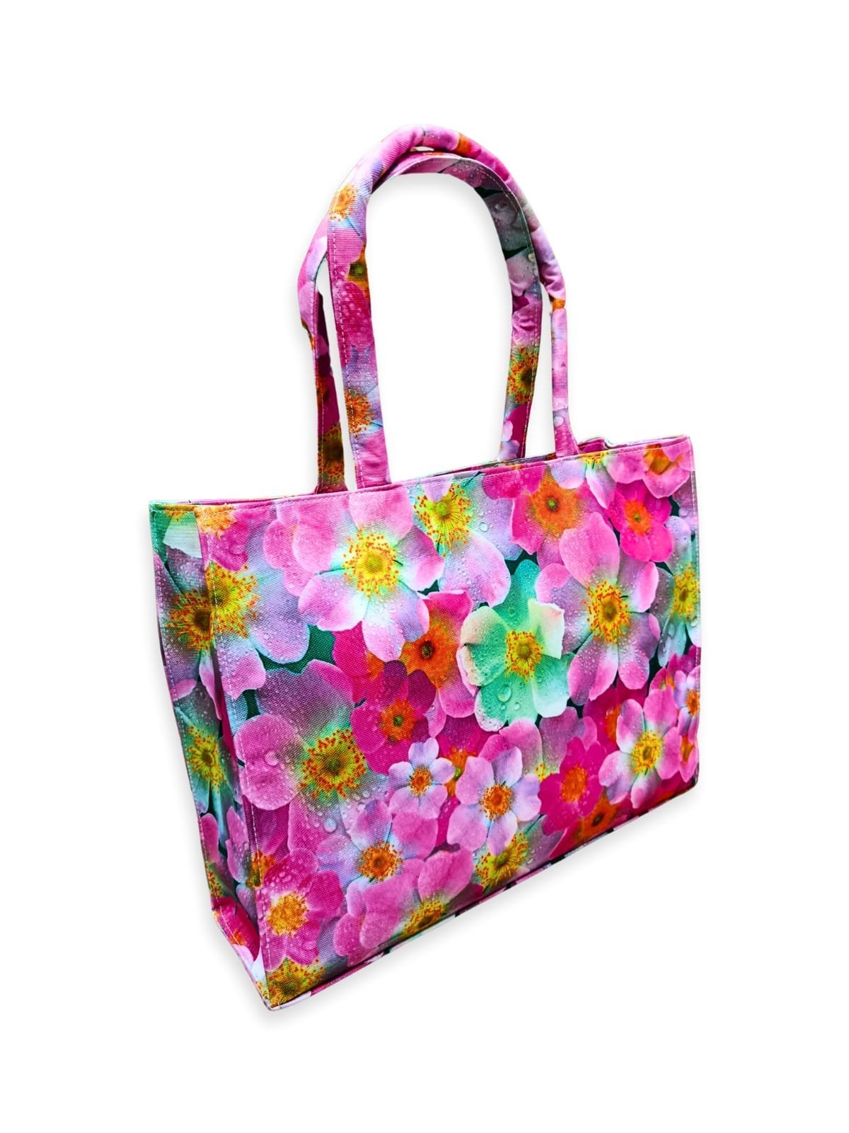 Vibrant Pink Floral Print - Trendy Printed Canvas Tote Bag – Stylish Everyday Carry Bag - Image 4