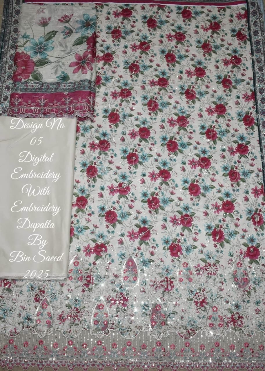 Bin Saeed Embroidered Cambric Unstitched 3 Piece Mid-Summer Collection - D43