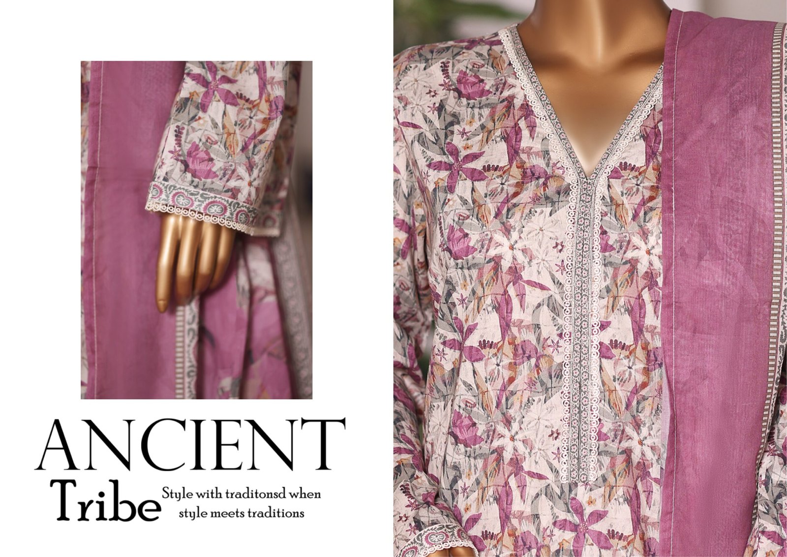 Bin Saeed Printed Cambric Stitched 3 Piece Suit Mid-Summer Collection - D02 - Image 3