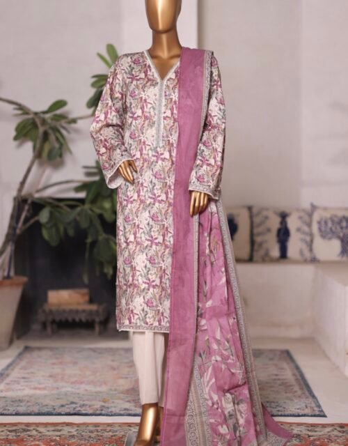 Bin Saeed Printed Cambric Stitched 3 Piece Suit Mid-Summer Collection - D02