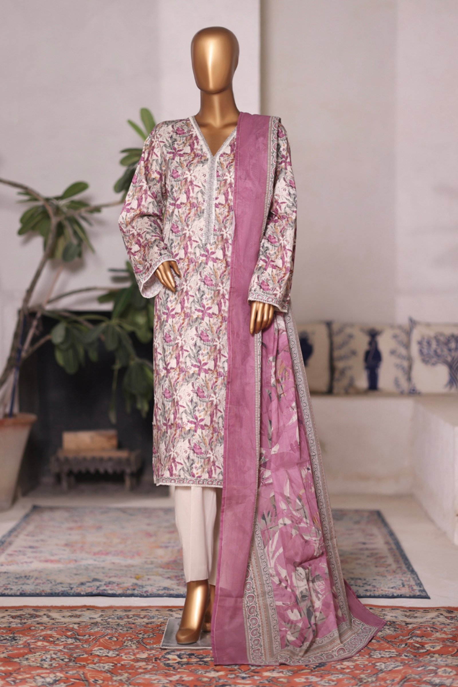 Bin Saeed Printed Cambric Stitched 3 Piece Suit Mid-Summer Collection - D02