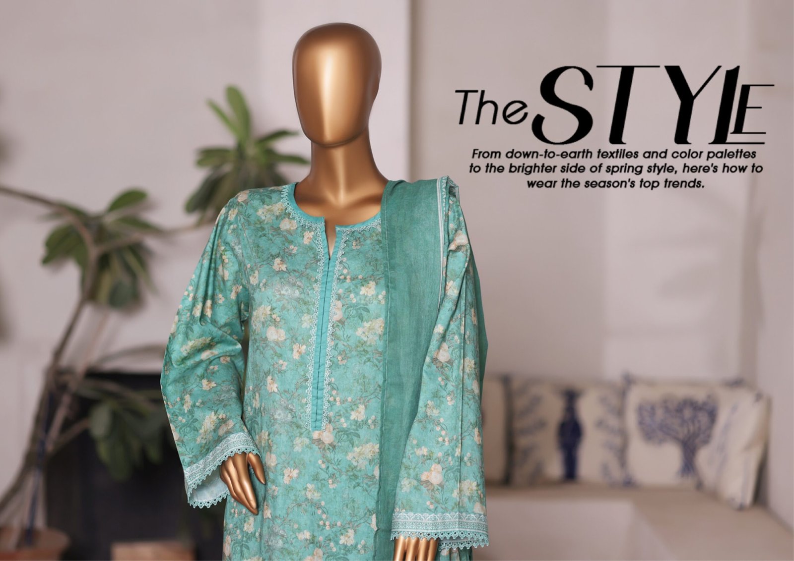 Bin Saeed Printed Cambric Stitched 3 Piece Suit Mid-Summer Collection - D03 - Image 3