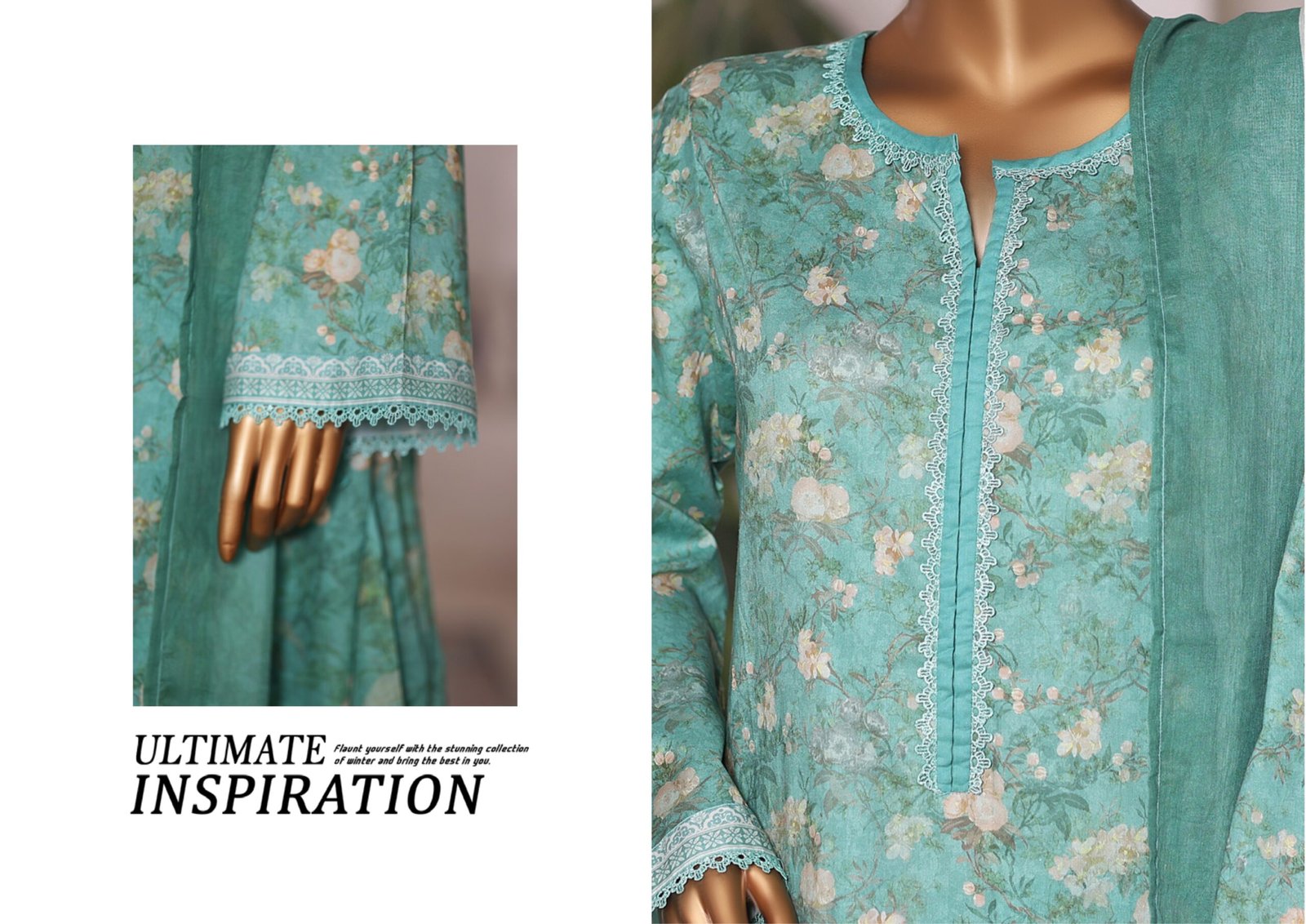 Bin Saeed Printed Cambric Stitched 3 Piece Suit Mid-Summer Collection - D03 - Image 4