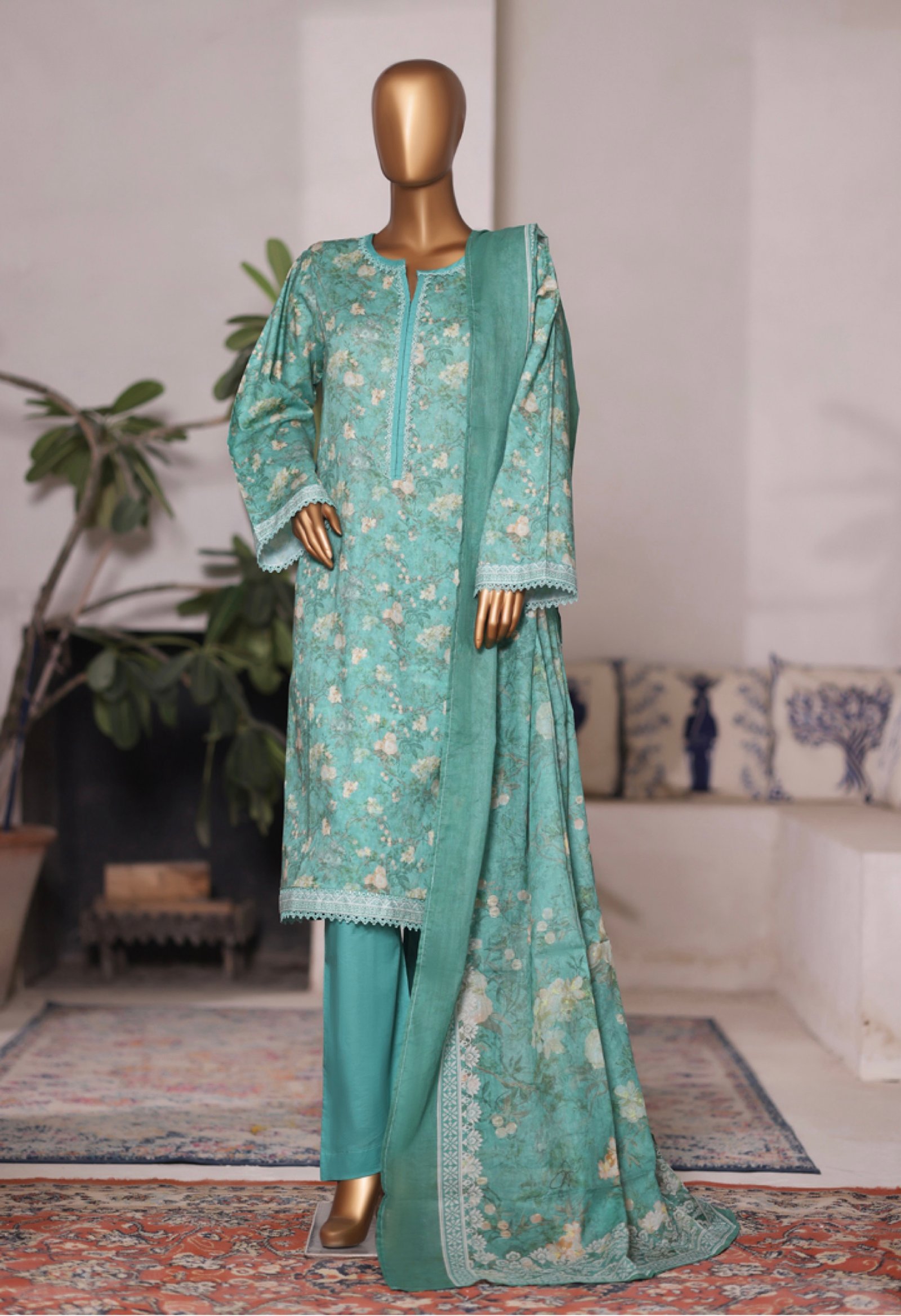Bin Saeed Printed Cambric Stitched 3 Piece Suit Mid-Summer Collection - D03