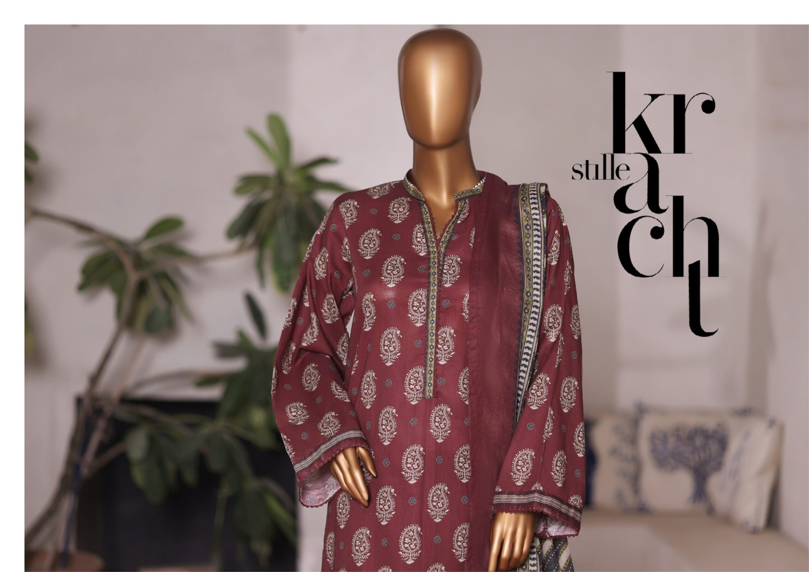 Bin Saeed Printed Cambric Stitched 3 Piece Suit Mid-Summer Collection - D04 - Image 4