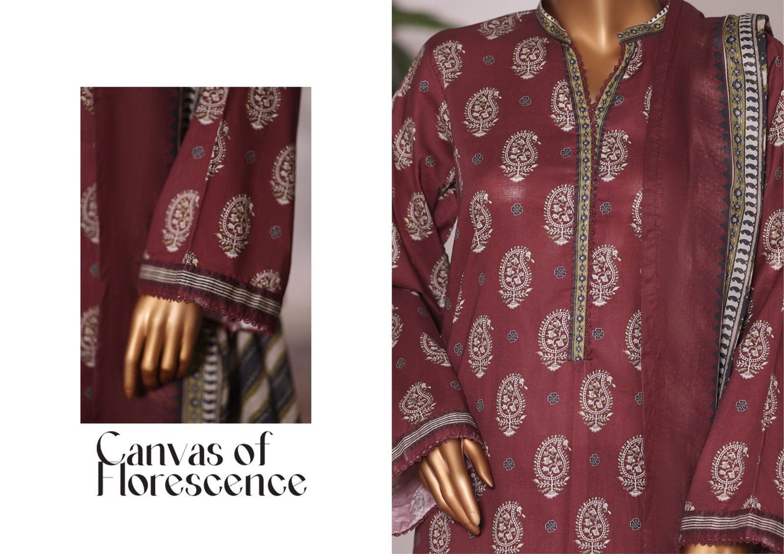 Bin Saeed Printed Cambric Stitched 3 Piece Suit Mid-Summer Collection - D04 - Image 3