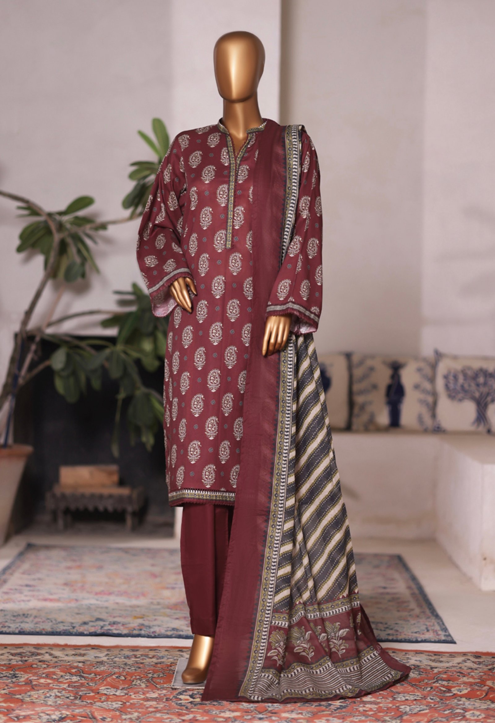 Bin Saeed Printed Cambric Stitched 3 Piece Suit Mid-Summer Collection - D04