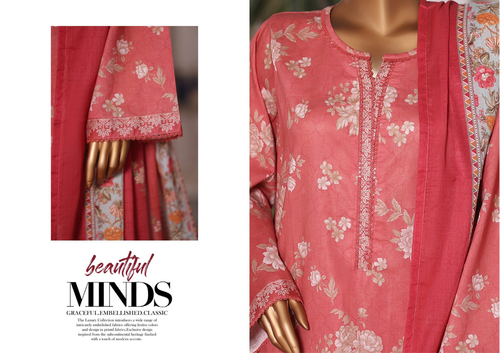 Bin Saeed Printed Cambric Stitched 3 Piece Suit Mid-Summer Collection - D05 - Image 3