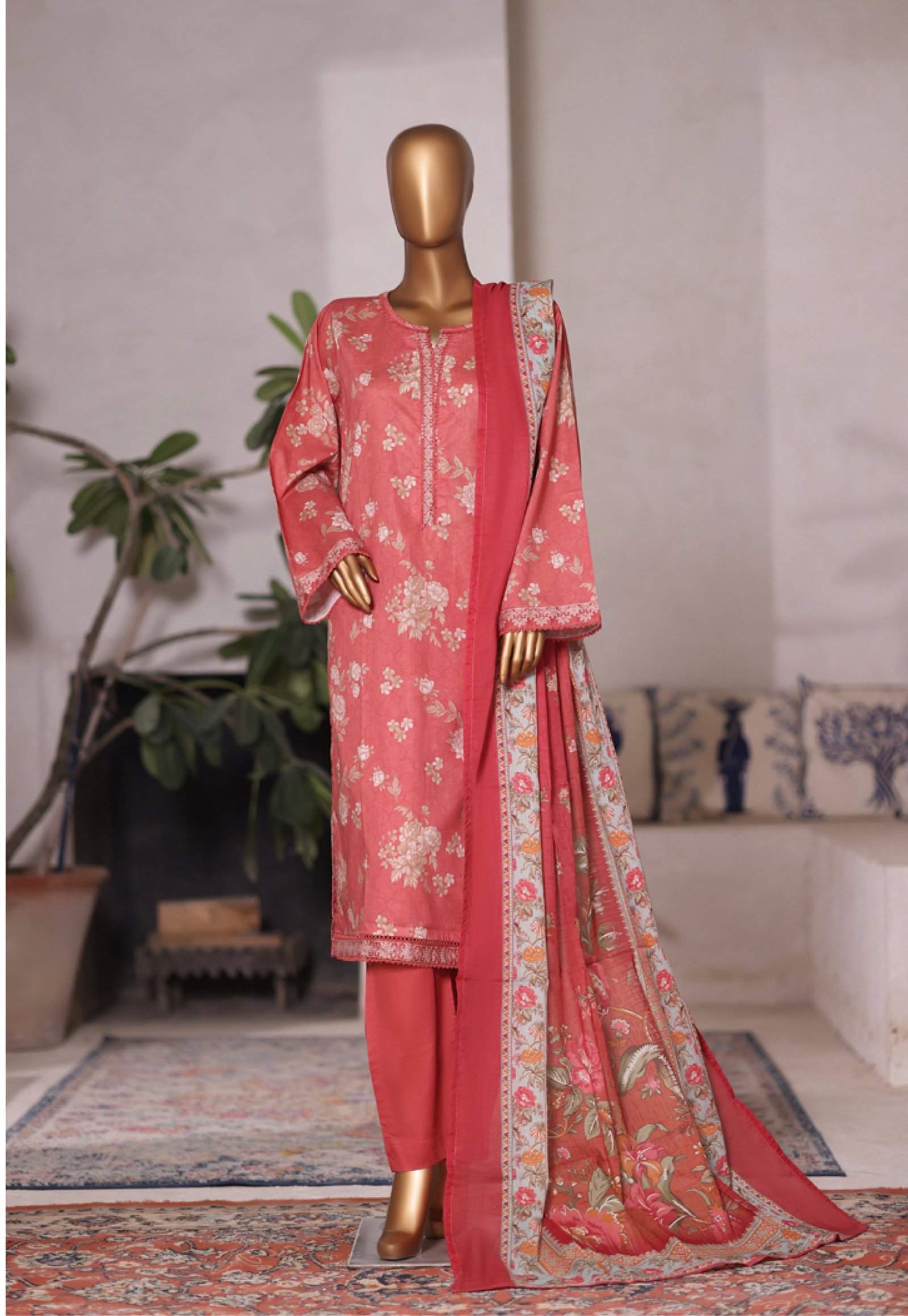 Bin Saeed Printed Cambric Stitched 3 Piece Suit Mid-Summer Collection - D05