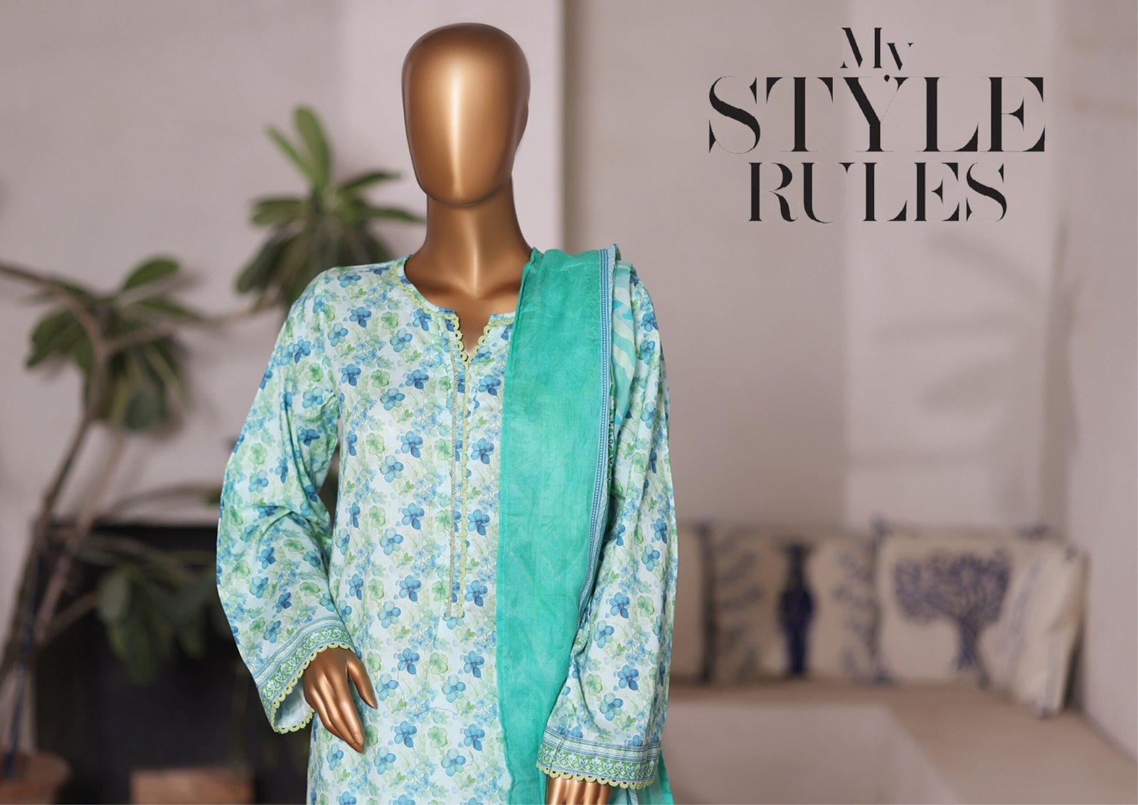 Bin Saeed Printed Cambric Stitched 3 Piece Suit Mid-Summer Collection - D06 - Image 4