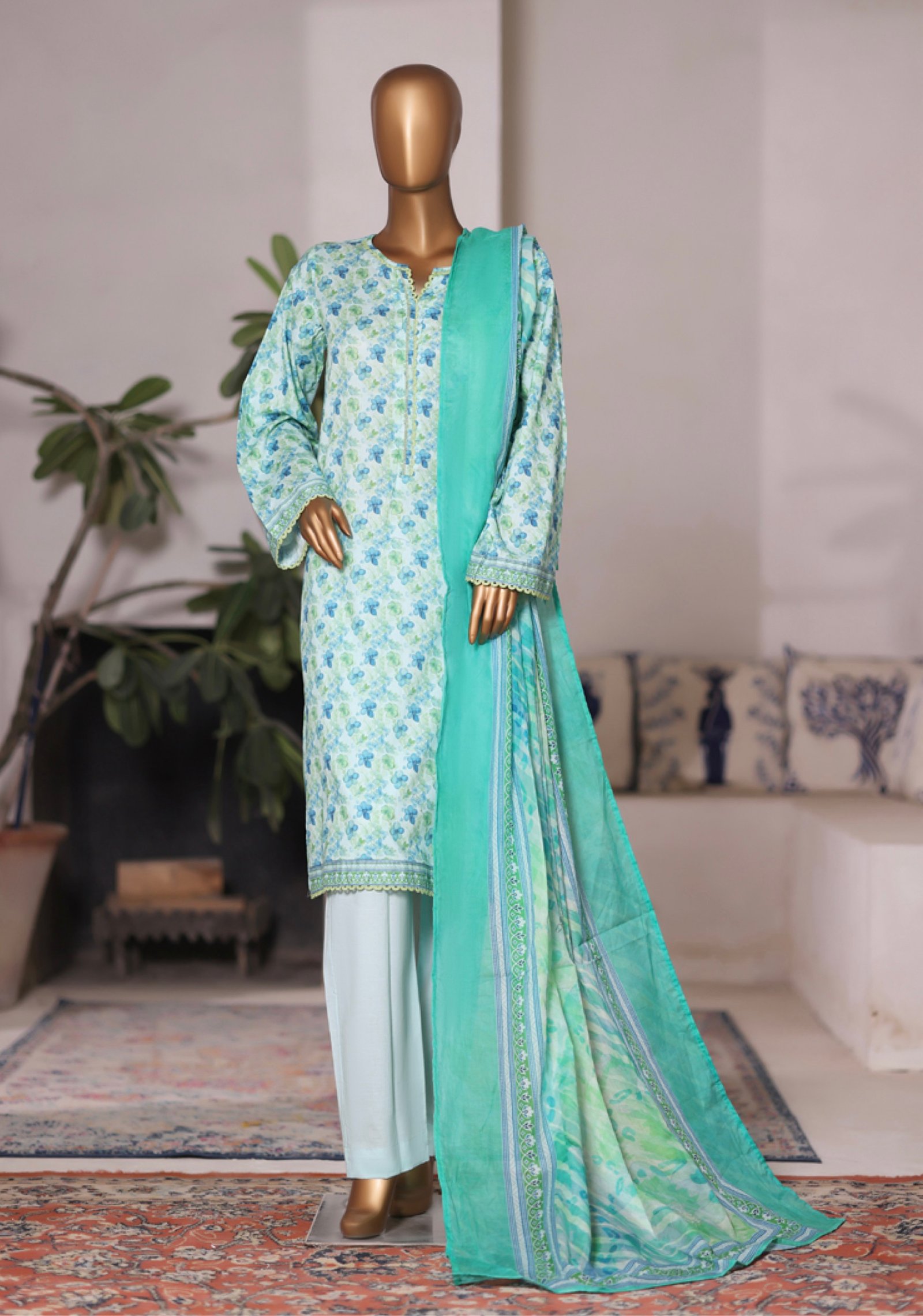 Bin Saeed Printed Cambric Stitched 3 Piece Suit Mid-Summer Collection - D06