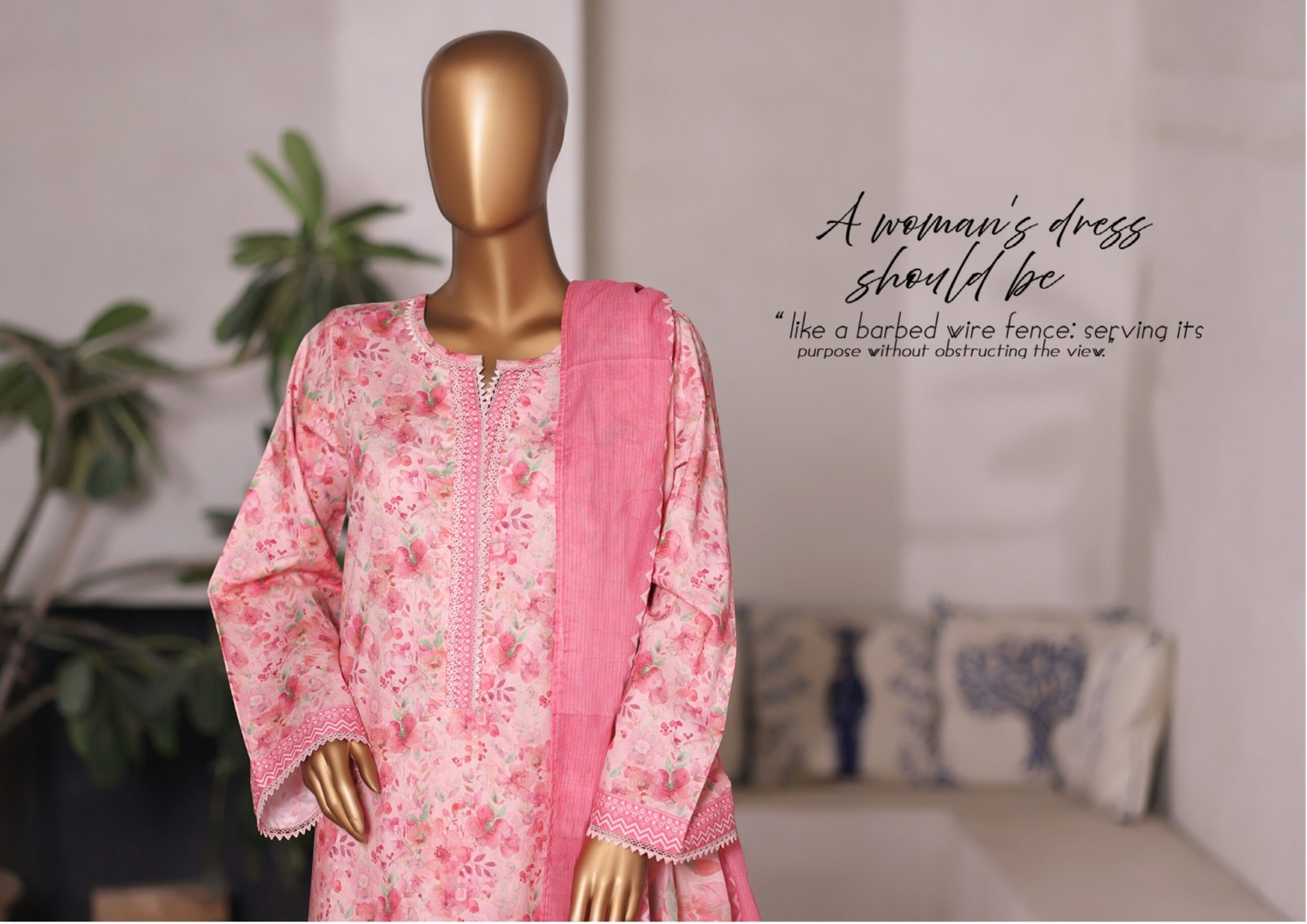 Bin Saeed Printed Cambric Stitched 3 Piece Suit Mid-Summer Collection - D07 - Image 4