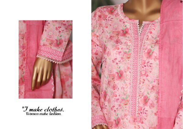 Bin Saeed Printed Cambric Stitched 3 Piece Suit Mid-Summer Collection - D07 - Image 3