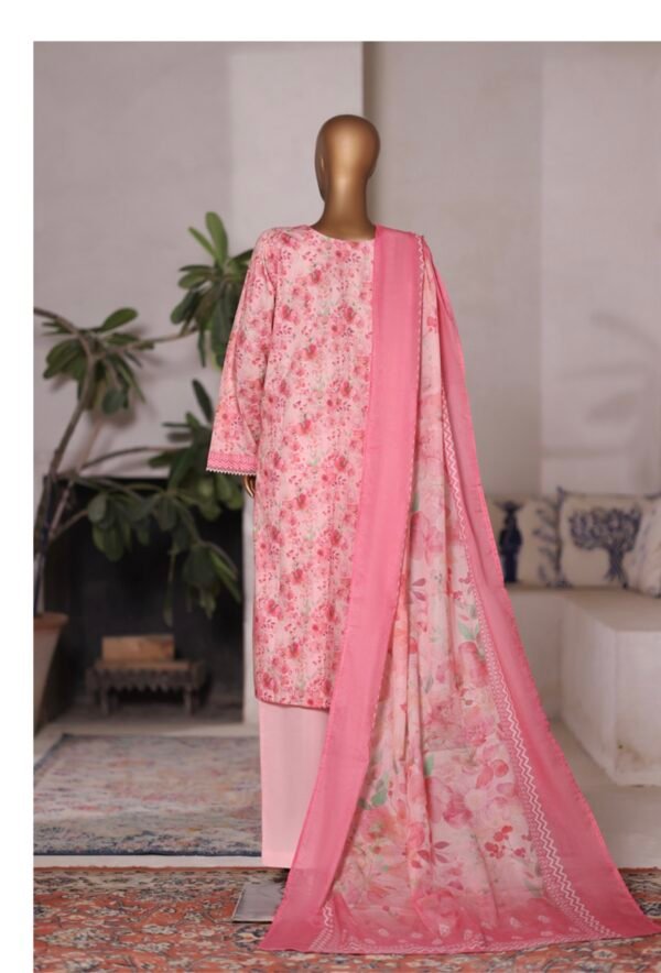 Bin Saeed Printed Cambric Stitched 3 Piece Suit Mid-Summer Collection - D07 - Image 2