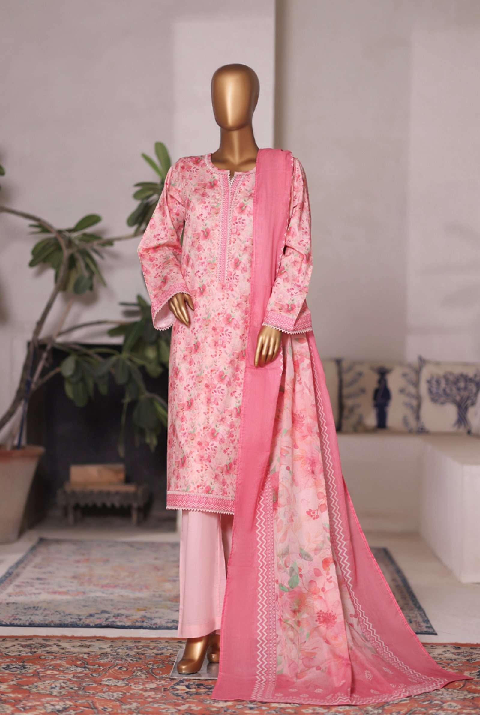 Bin Saeed Printed Cambric Stitched 3 Piece Suit Mid-Summer Collection - D07