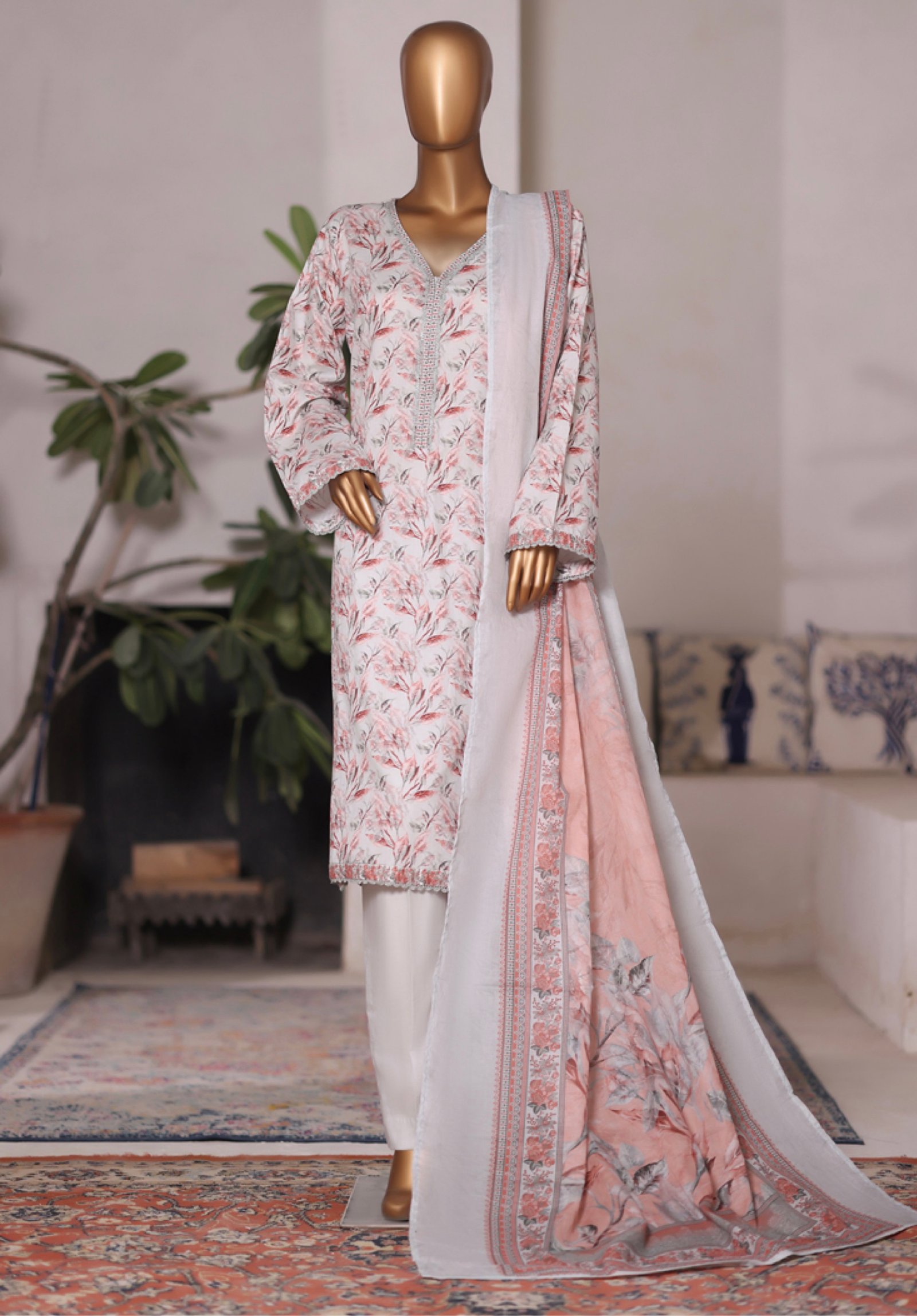 Bin Saeed Printed Cambric Stitched 3 Piece Suit Mid-Summer Collection - D09