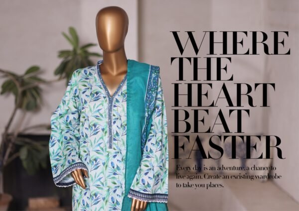 Bin Saeed Printed Cambric Stitched 3 Piece Suit Mid-Summer Collection - D10 - Image 3