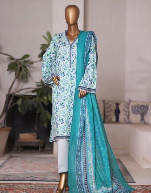 Bin Saeed Printed Cambric Stitched 3 Piece Suit Mid-Summer Collection - D10