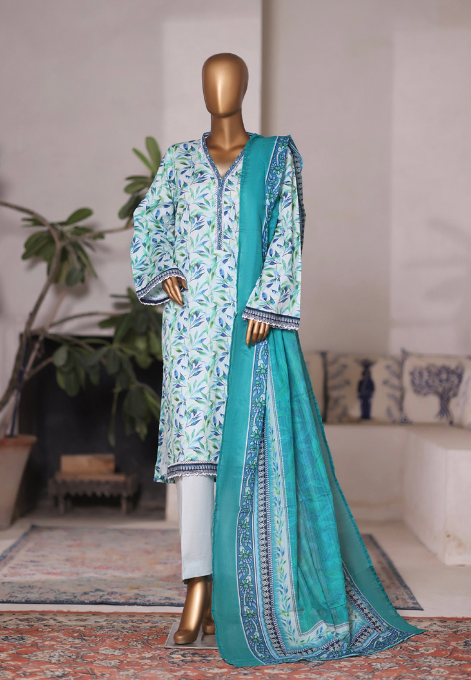 Bin Saeed Printed Cambric Stitched 3 Piece Suit Mid-Summer Collection - D10