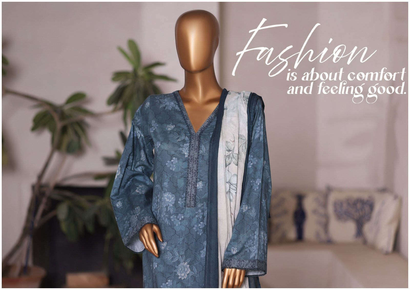 Bin Saeed Printed Cambric Stitched 3 Piece Suit Mid-Summer Collection - D11 - Image 4
