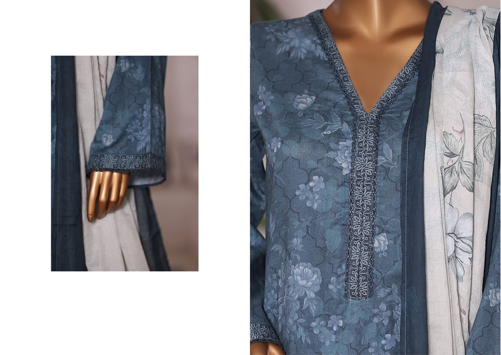 Bin Saeed Printed Cambric Stitched 3 Piece Suit Mid-Summer Collection - D11 - Image 3