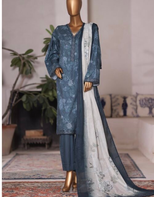 Bin Saeed Printed Cambric Stitched 3 Piece Suit Mid-Summer Collection - D11