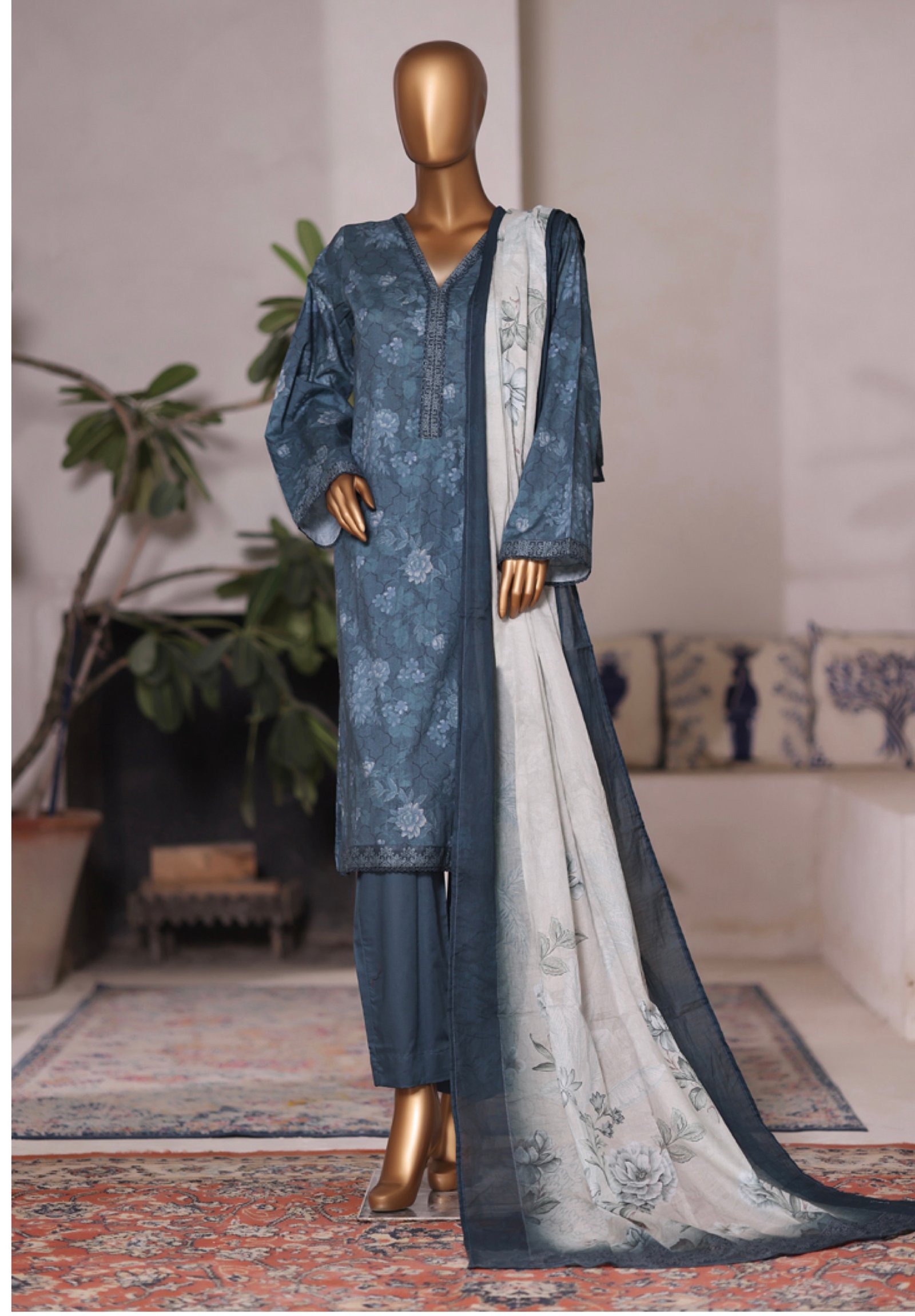 Bin Saeed Printed Cambric Stitched 3 Piece Suit Mid-Summer Collection - D11
