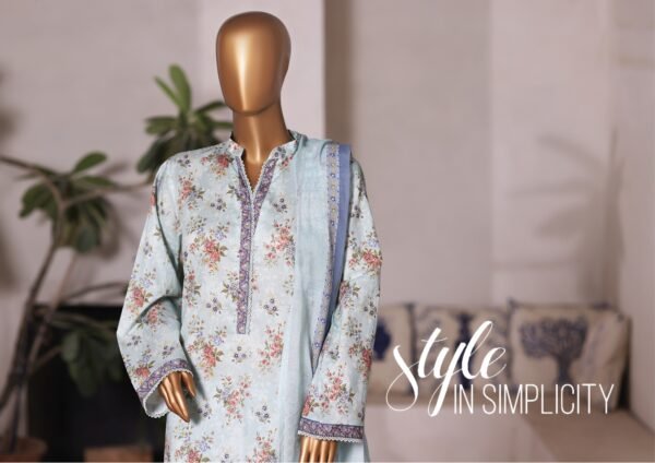 Bin Saeed Printed Cambric Stitched 3 Piece Suit Mid-Summer Collection - D12 - Image 4