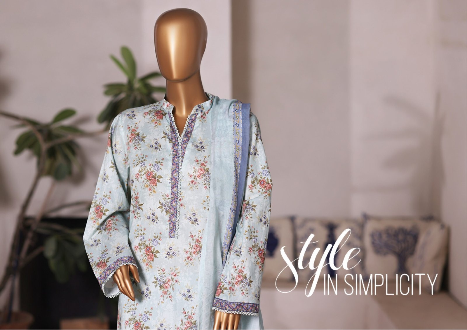 Bin Saeed Printed Cambric Stitched 3 Piece Suit Mid-Summer Collection - D12 - Image 4