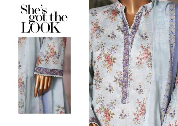 Bin Saeed Printed Cambric Stitched 3 Piece Suit Mid-Summer Collection - D12 - Image 3