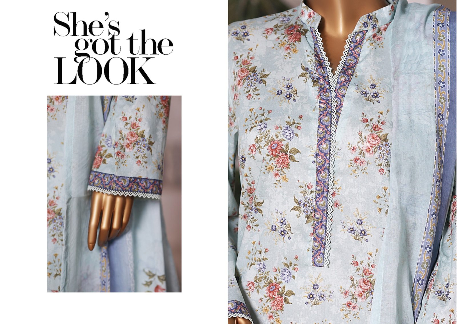 Bin Saeed Printed Cambric Stitched 3 Piece Suit Mid-Summer Collection - D12 - Image 3