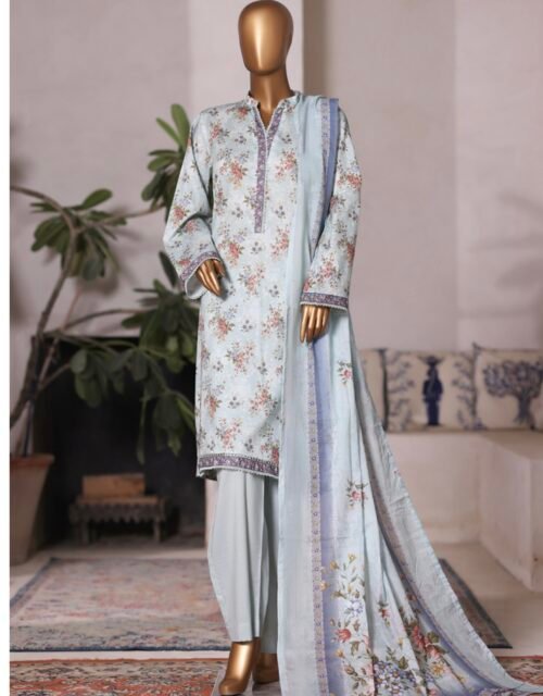 Bin Saeed Printed Cambric Stitched 3 Piece Suit Mid-Summer Collection - D12