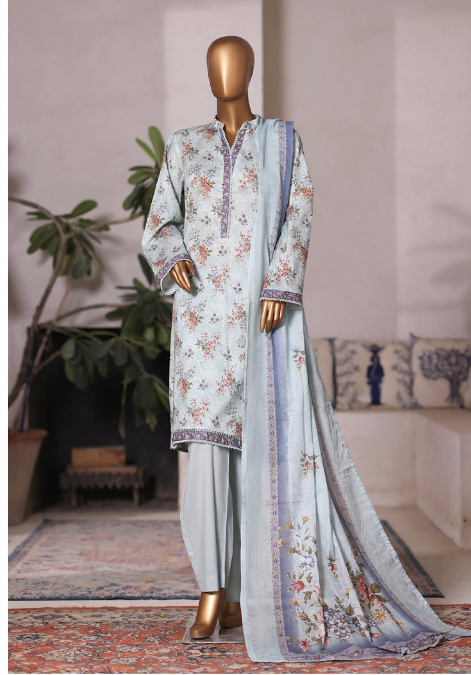 Bin Saeed Printed Cambric Stitched 3 Piece Suit Mid-Summer Collection - D12