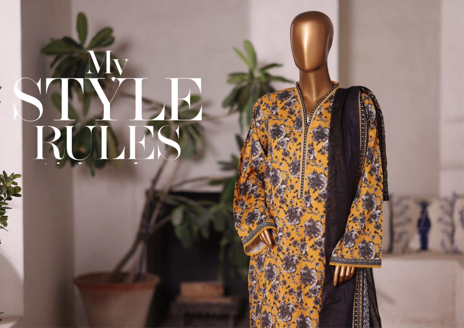 Bin Saeed Printed Cambric Stitched 3 Piece Suit Mid-Summer Collection - D13 - Image 3