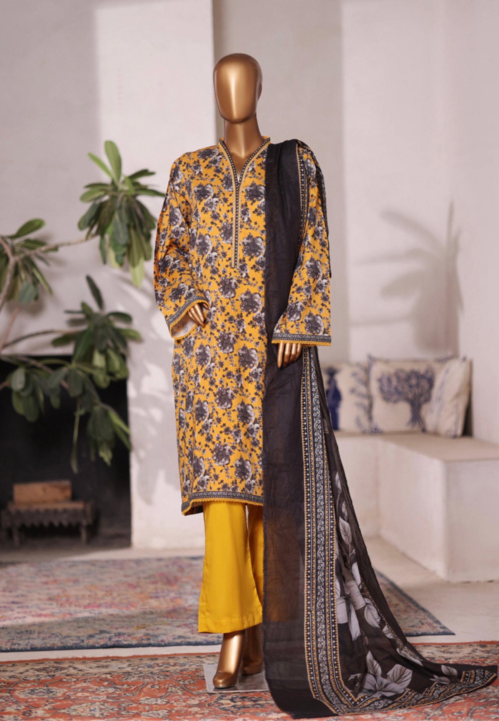 Bin Saeed Printed Cambric Stitched 3 Piece Suit Mid-Summer Collection - D13