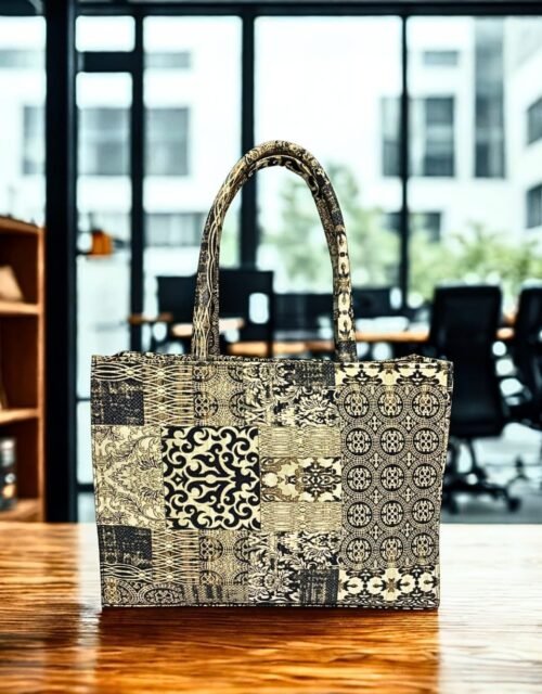 Classic Patchwork Print Tote Bag – Spacious & Durable Everyday Shoulder Bag for Work, Shopping & Travel