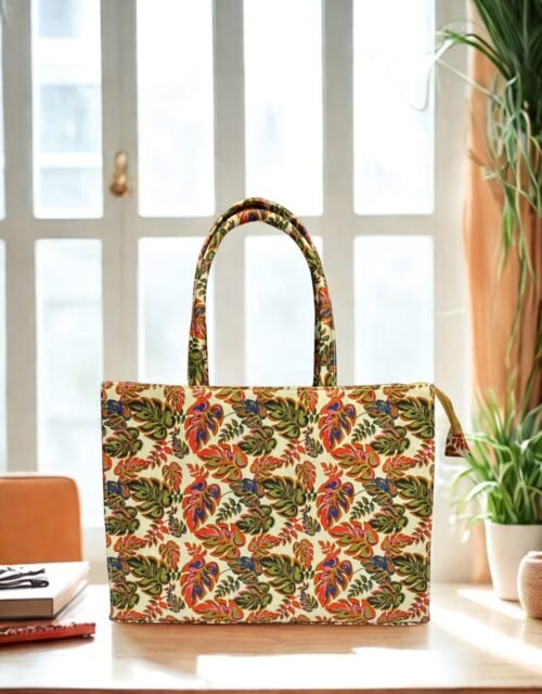 Vibrant Multicolor Leaf Print Tote Bag – Spacious & Stylish Shoulder Bag for Everyday Use