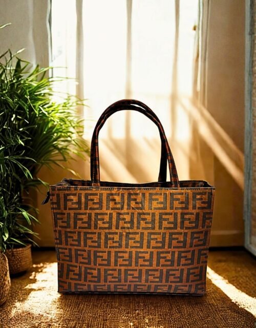 Brown Monogram Print Tote Bag – Stylish, Durable & Spacious Shoulder Bag for Everyday Use